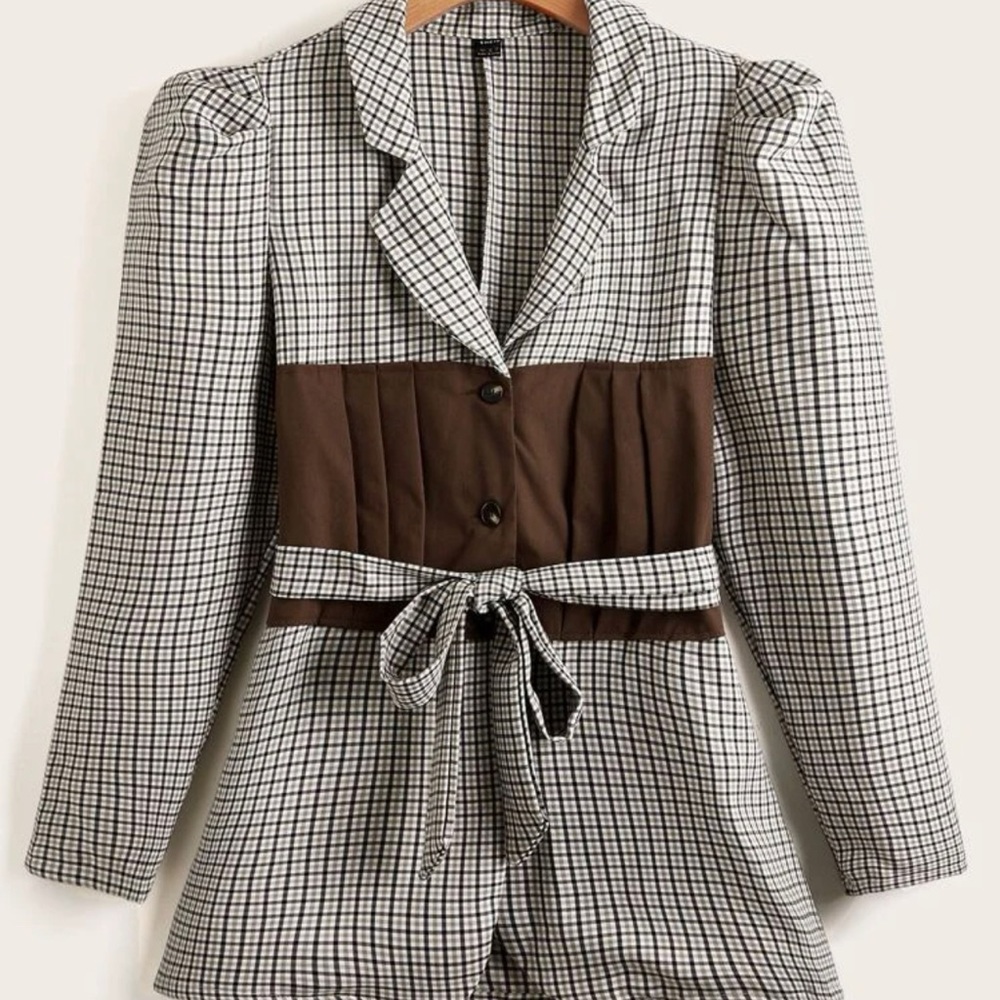 SHEIN Plaid Belted Blazer BRAND NEW!